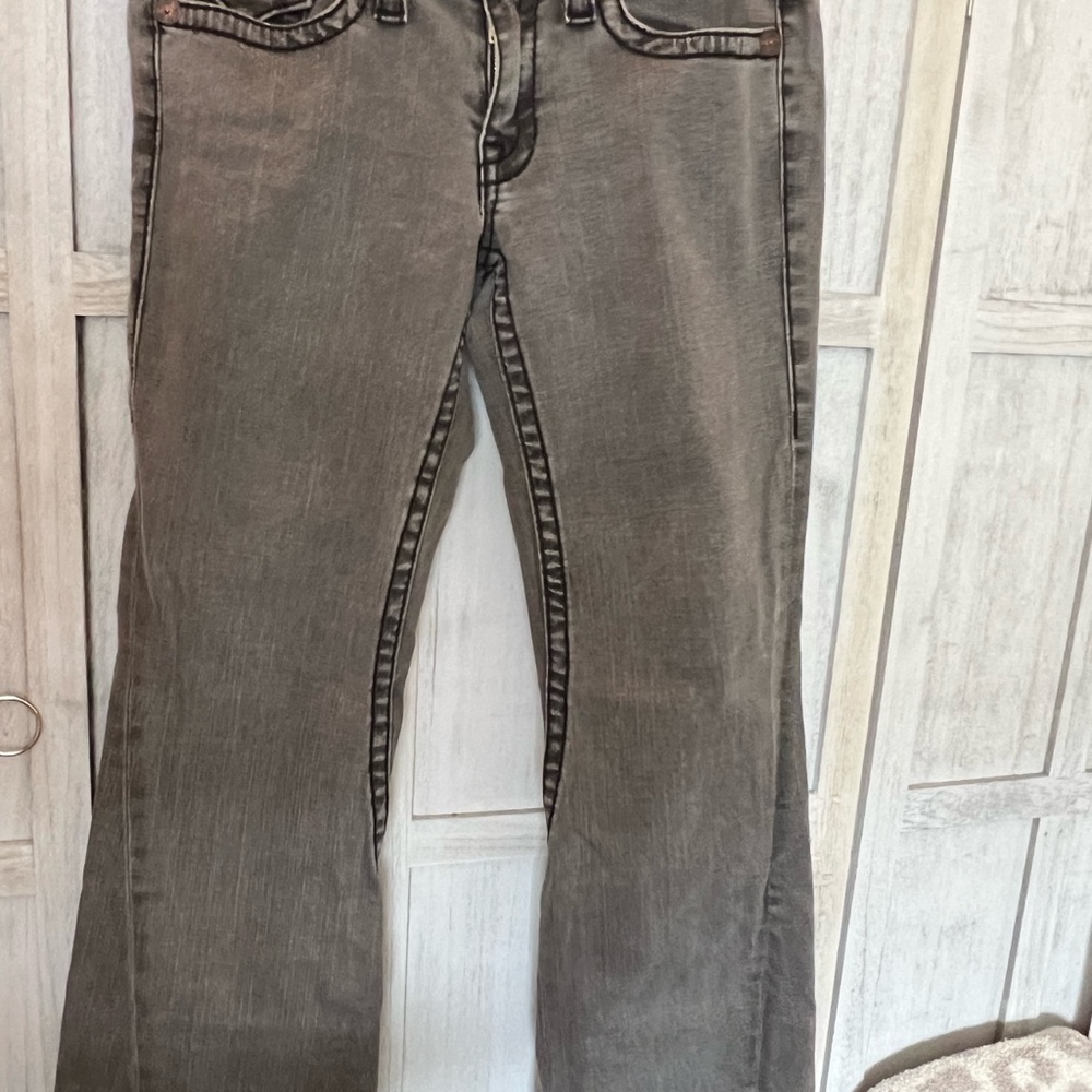True Religion Joey Big T Gray Flare Wide Leg Jeans
